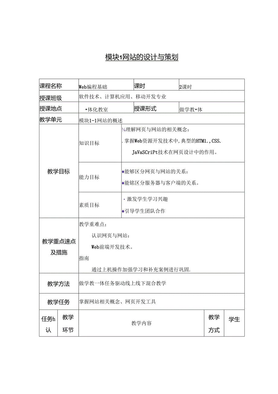 Web编程基础(HTML+CSS)项目实战教程-教案.docx_第1页