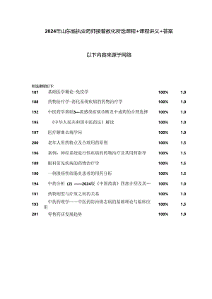 2024年山东省执业药师继续教育所选课程+答案.docx