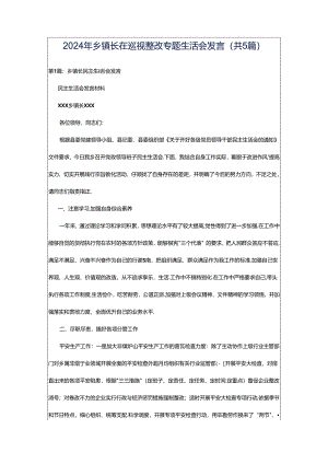 2024年乡镇长在巡视整改专题生活会发言（共5篇）.docx