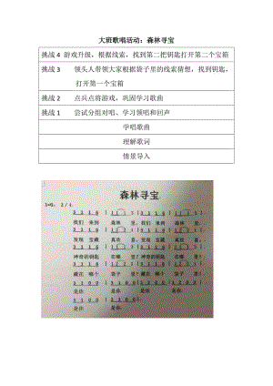 大班歌唱《森林寻宝》视频+教案大班歌唱活动：森林寻宝.doc