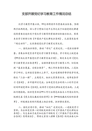 支部开展党纪学习教育工作情况总结.docx