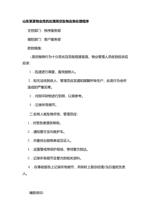 山东某某物业危机处理高空坠物应急处理程序.docx
