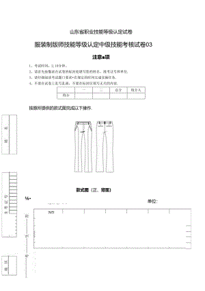 2024年山东省职业技能等级认定试卷 真题 服装制版师 中级技能考核试卷03.docx