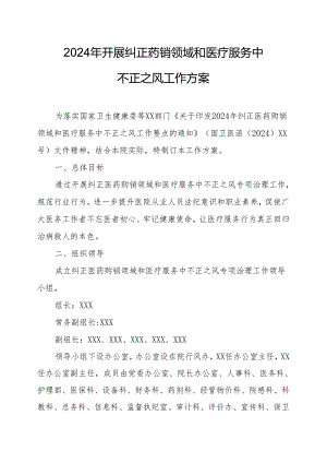 2024年医院开展纠正药销领域和医疗服务中不正之风工作实施方案.docx