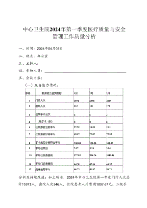 职能科室2024年第一季度医疗质量与安全管理分析-医务科.docx