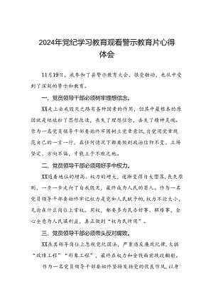 党员干部关于2024年党纪学习教育观看警示教育片的学习体会十二篇.docx