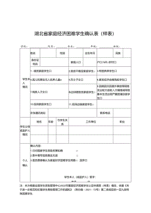 湖北省家庭经济困难学生确认表（样表）.docx