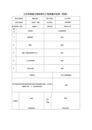 土石坝混凝土面板单元工程质量评定表.docx