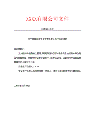 工程企业关于特种设备安全管理负责人员任命的通知.docx