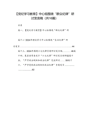 【党纪学习教育】中心组围绕“群众纪律”研讨发言稿（共16篇选择）.docx