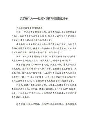 2024年支部和个人党纪学习教育问题整改清单.docx