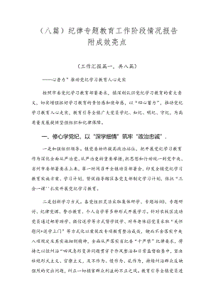 （八篇）纪律专题教育工作阶段情况报告附成效亮点.docx