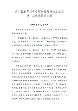 关于2024年纪律专题教育阶段性总结汇报、工作成效共九篇.docx