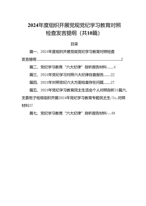 2024年度组织开展党规党纪学习教育对照检查发言提纲10篇（精选版）.docx