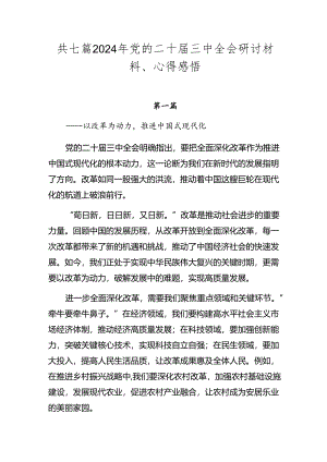 共七篇2024年党的二十届三中全会研讨材料、心得感悟.docx