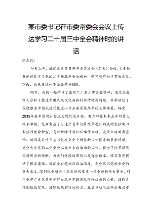 某市委书记在市委常委会会议上传达学习二十届三中全会精神时的讲话.docx