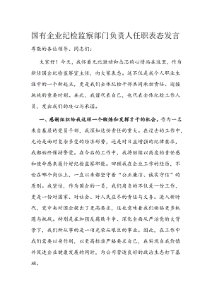 国有企业纪检监察部门负责人任职表态发言.docx