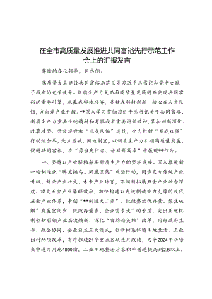 在全市高质量发展推进共同富裕先行示范工作会上的汇报发言.docx