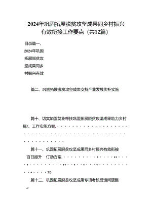 2024年巩固拓展脱贫攻坚成果同乡村振兴有效衔接工作要点（共12篇选择）.docx