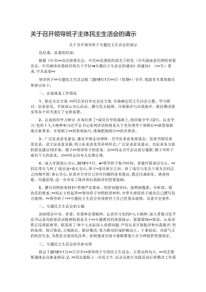 关于召开领导班子主体民主生活会的请示.docx
