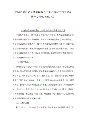 2024年学习宣传贯彻20届三中全会精神工作方案与精神心得稿（2份文）.docx