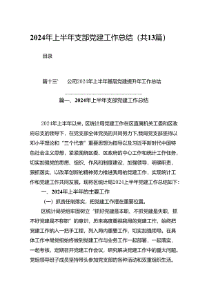 2024年上半年支部党建工作总结（共13篇选择）.docx