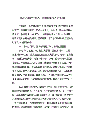 参加公司青年干部人才研修班培训学习心得体会六篇（详细版）.docx