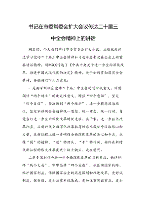 在市委常委会扩大会议传达二十届三中全会精神上的讲话.docx