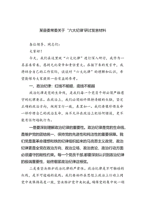 某县委常委关于“六大纪律’研讨发言材料六篇（精选版）.docx