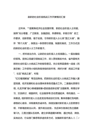 县新的社会阶层统战工作开展情况汇报总结.docx