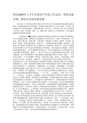 国企2024年上半年全面从严治党工作总结：坚持党建引领推动企业高质量发展.docx