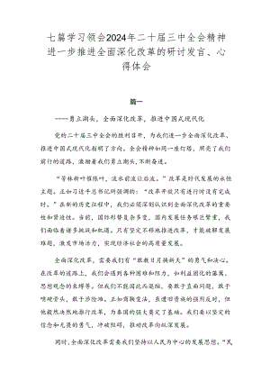 七篇学习领会2024年二十届三中全会精神进一步推进全面深化改革的研讨发言、心得体会.docx