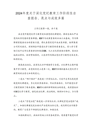 2024年度关于深化党纪教育工作阶段性自查报告、亮点与成效多篇.docx