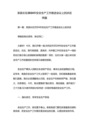 某县长在2024年安全生产工作推进会议上的讲话两篇.docx