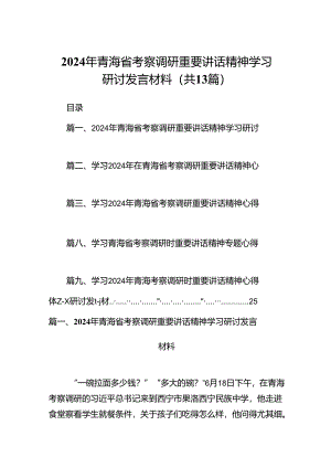 2024年青海省考察调研重要讲话精神学习研讨发言材料13篇（精选）.docx