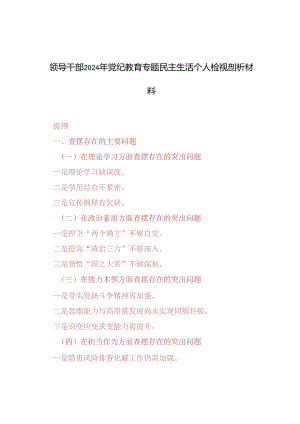 2024年领导干部党纪教育专题民主生活个人检视剖析材料.docx