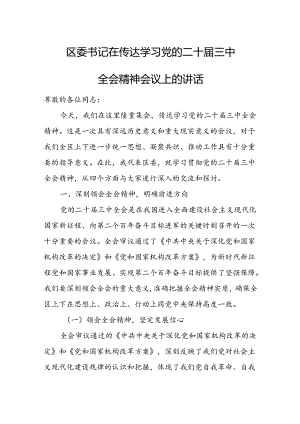 区委书记在传达学习党的二十届三中全会精神会议上的讲话.docx