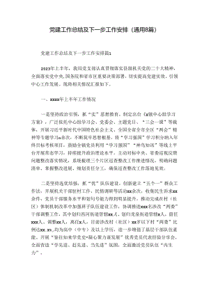 党建工作总结及下一步工作安排(通用8篇).docx