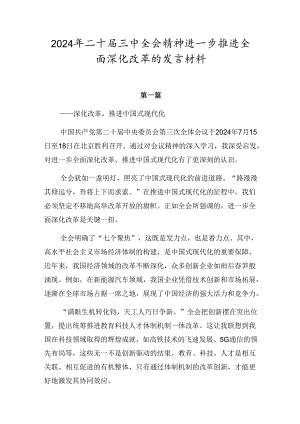 2024年二十届三中全会精神进一步推进全面深化改革的发言材料.docx