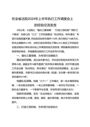 在全省法院2024年上半年执行工作调度会上的经验交流发言.docx