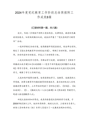 2024年度党纪教育工作阶段总结简报附工作成效8篇.docx