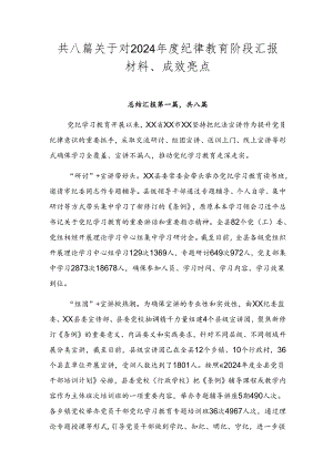 共八篇关于对2024年度纪律教育阶段汇报材料、成效亮点.docx