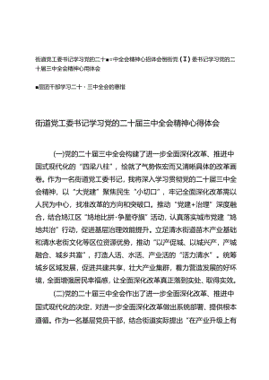 （简短版）街道党工委书记、基层团干部学习党的二十届三中全会精神心得体会.docx