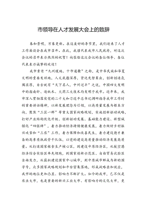 市领导在人才发展大会上的致辞.docx
