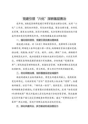 交流发言：党建引领“六化” 深耕基层善治.docx