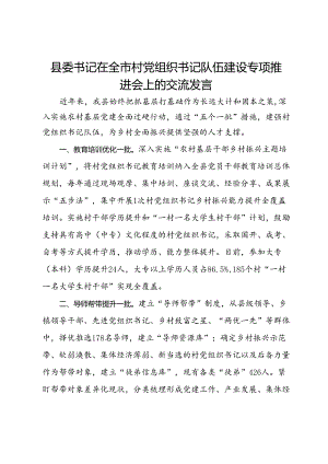 县委书记在全市村党组织书记队伍建设专项推进会上的交流发言.docx
