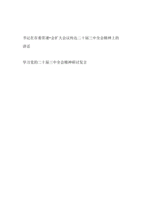 市委书记在常委会扩大会议传达党的二十届三中全会精神会议上的讲话发言.docx