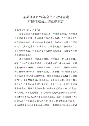 某某区在2024年全市产业链党建片区推进会上的汇报发言.docx