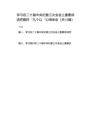 学习在二十届中央纪委三次全会上重要讲话把握好“九个以“心得体会12篇（最新版）.docx