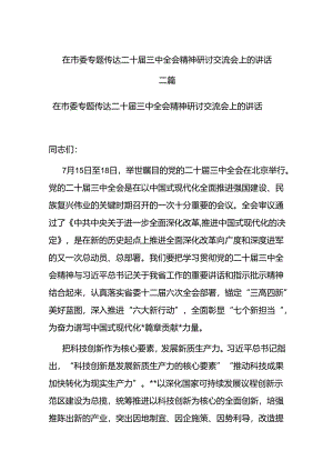 在市委专题传达二十届三中全会精神研讨交流会上的讲话二篇.docx